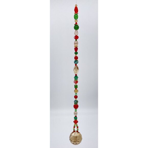 Beaded Christmas Suncatcher Red Green Gold Crystal Prism Hanging Patio Decor - Picture 4 of 10